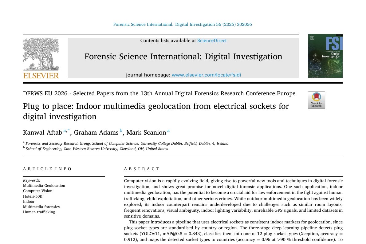 Preview of Plug to place: Indoor multimedia geolocation from electrical sockets for digital investigation