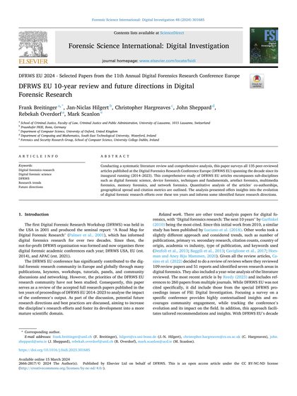 First-page preview of DFRWS EU 10-Year Review and Future Directions in Digital Forensic Research