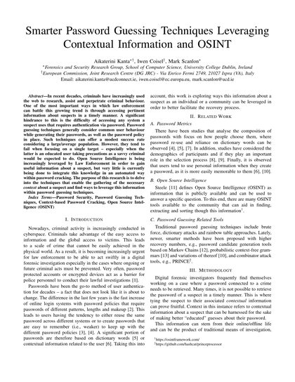 First-page preview of Smarter Password Guessing Techniques Leveraging Contextual Information and OSINT