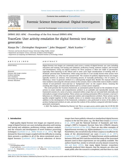 First-page preview of TraceGen: User Activity Emulation for Digital Forensic Test Image Generation