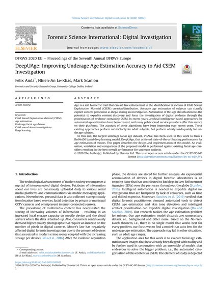 First-page preview of DeepUAge: Improving Underage Age Estimation Accuracy to Aid CSEM Investigation